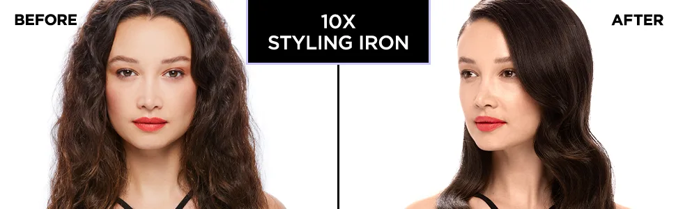 BIO IONIC Styling Iron Black - 10x iron before and after, frizzy hair to smooth wavy hair