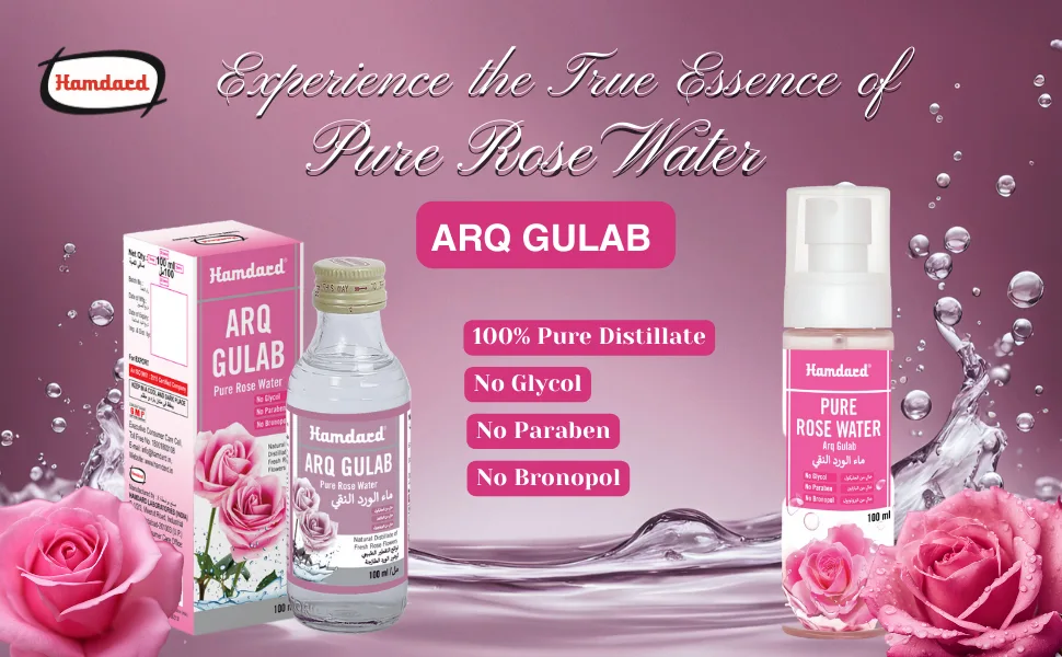Hamdard Arq Gulab Pure Rose Water - 200ml (6.76 Fl Oz) - rose water