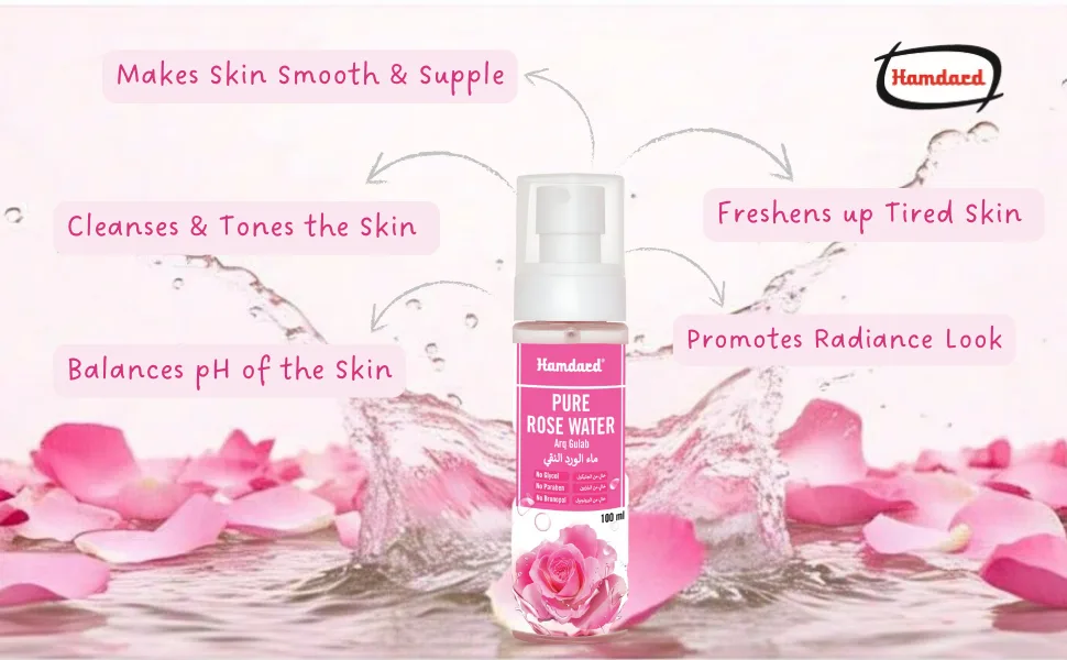 Hamdard Arq Gulab Pure Rose Water - 100ml / 3.38Fl Oz (Pack of 2) - rose water