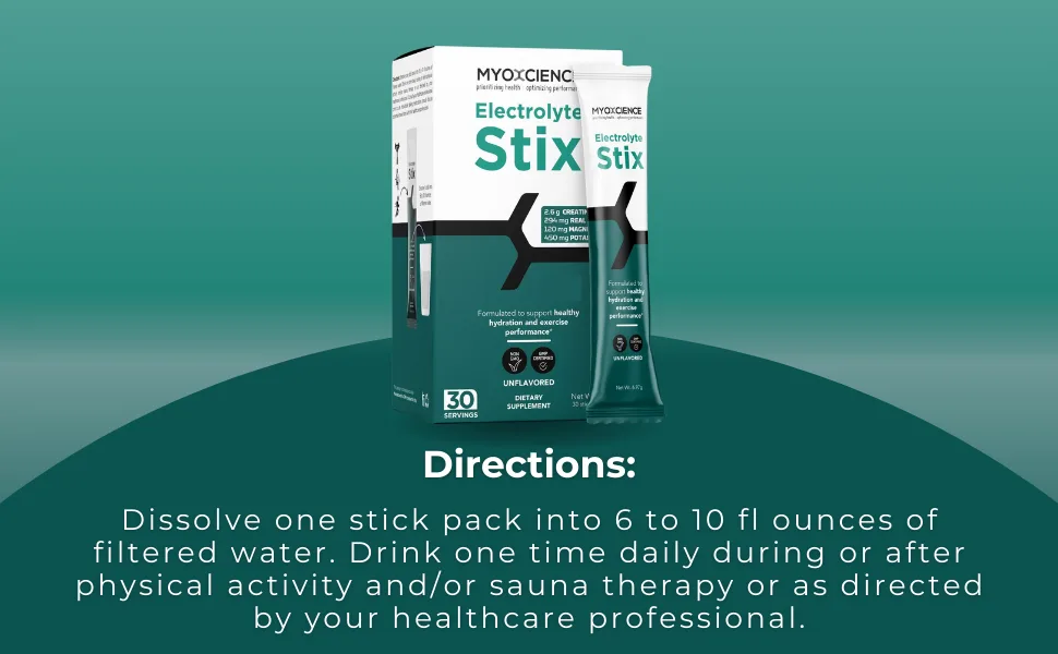 MYOXCIENCE Electrolyte STIX | Creatine Electrolyte Powder | Recovery from Exercise & Muscle Development w/Real Salt (Unflavored) (Stix 30 ct) Unflavored 30 Count - Electrolyte STIX (30 Servings) (Unflavored)