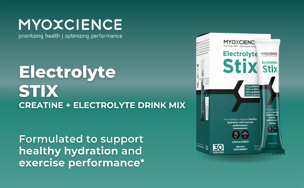 MYOXCIENCE Electrolyte STIX | Creatine Electrolyte Powder | Recovery from Exercise & Muscle Development w/Real Salt (Unflavored) (Stix 30 ct) Unflavored 30 Count - Electrolyte STIX (30 Servings) (Unflavored)