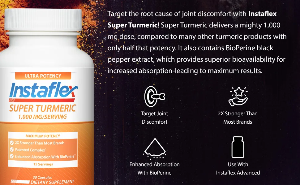 Instaflex Super Turmeric - 1000mg Turmeric Curcumin with BioPerine  Black Pepper Extract  95% Curcuminoids - Instaflex Super Turmeric support