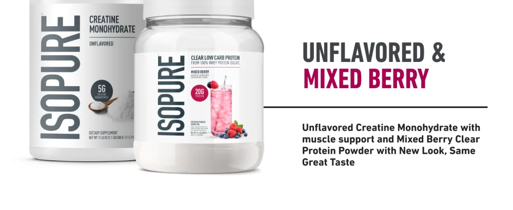 Isopure Bundle of Clear Whey Isolate Protein Powder Mixed Berry 16 Servings + Isopure 100% Pure Creatine Monohydrate Powder Unflavored 100 Servings - product information 3