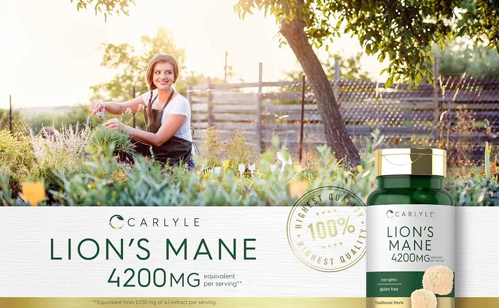 Carlyle Lions Mane Supplement Capsules | 60 Count | Vegetarian Non-GMO & Gluten Free - CL16322
