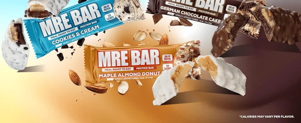 REDCON1 MRE Protein Bars Chocolate Chip Cookie Dough - 12 Count 20g High Protein Snack - Nutrition Bar - On-The-Go Breakfast or Post-Workout Snack - Protein bars, protein, mre, mre meals, meal replacement, proteina, 20 grams protein, 220 calories