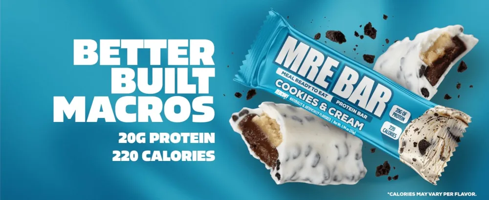 REDCON1 MRE Protein Bars Chocolate Chip Cookie Dough - 12 Count 20g High Protein Snack - Nutrition Bar - On-The-Go Breakfast or Post-Workout Snack - Protein bars, protein, mre, mre meals, meal replacement, proteina, 20 grams protein, 220 calories