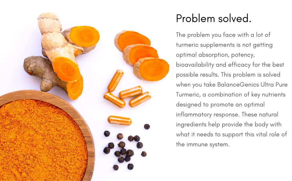 BalanceGenics Turmeric Curcumin Supplement with Black Pepper & Ginger Root 1000mg | Optimized Formula 95% Curcuminoids Curcuma | Joint Health & Inflammation Support | 60 Capsules Powder Filled - problem solved inflammation
