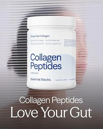 Essential Stacks Collagen Peptides Powder (from Grass Fed Cattle) - Gluten Dairy & Soy Free - Unflavored Hydrolyzed Collagen Supplement (10.6 oz) - es collagen peptides gut health