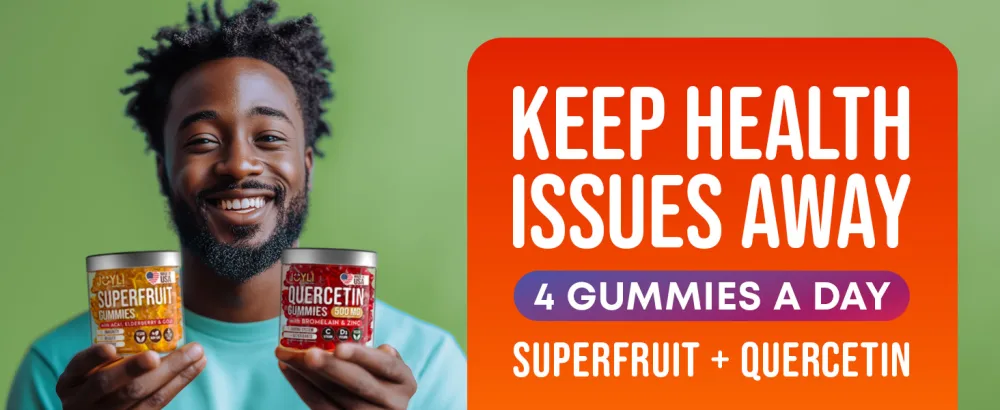 Joyli Quercetin & Superfruit Gummies Bundle Immune & Antioxidant Support Vegan Multivitamin Formula with Vitamins A C D E Zinc Goji & Elderberry 2 Pack for Adults - Quercetin Gummies + Superfruit Gummies Bundle