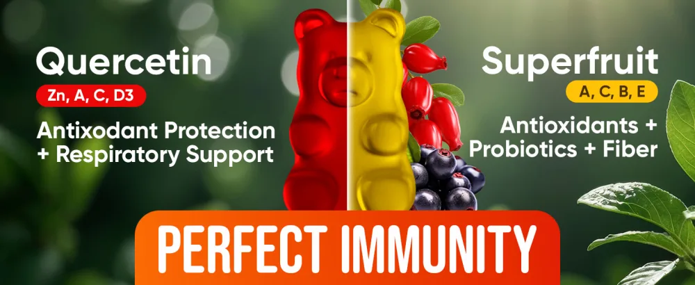 Joyli Quercetin & Superfruit Gummies Bundle Immune & Antioxidant Support Vegan Multivitamin Formula with Vitamins A C D E Zinc Goji & Elderberry 2 Pack for Adults - Quercetin Gummies + Superfruit Gummies Bundle