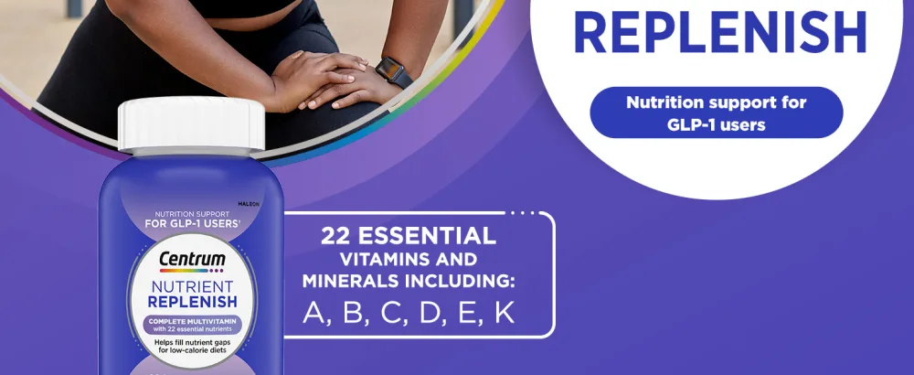 Centrum Nutrient Replenish GLP-1 Nutrition Support Multivitamin for Whole Body Health and Appearance - 180 Tablets 6 Month Supply - Centrum Nutrient Re