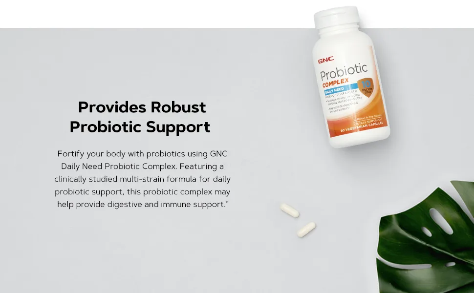 GNC Probiotic Complex Daily Need with 10 Billion CFUs | 8 Unique Strains Including Clinically Studied Probiotics May Provide Digestive & Immune Support Vegetarian | 90 Capsules - Provides Robust Probiotic Support