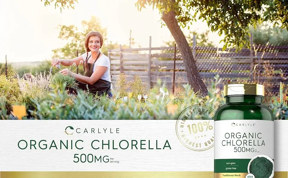 Carlyle Chlorella Tablets Organic 500 mg | 1000 Count | Vegetarian Non-GMO and Gluten Free Supplement - Chlorella