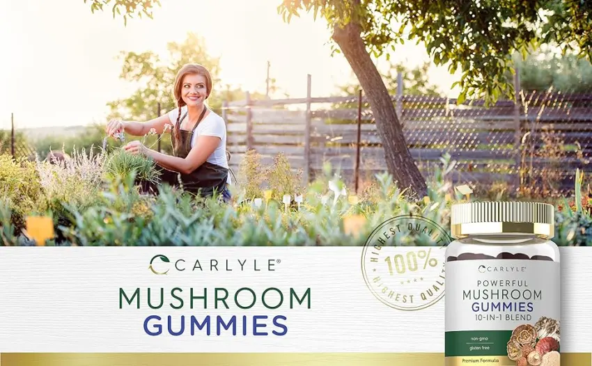 Carlyle Mushroom Supplement Gummies | 70 Vegan Gummies | 10-in-1 Blend | Non-GMO and Gluten Free - CL25481