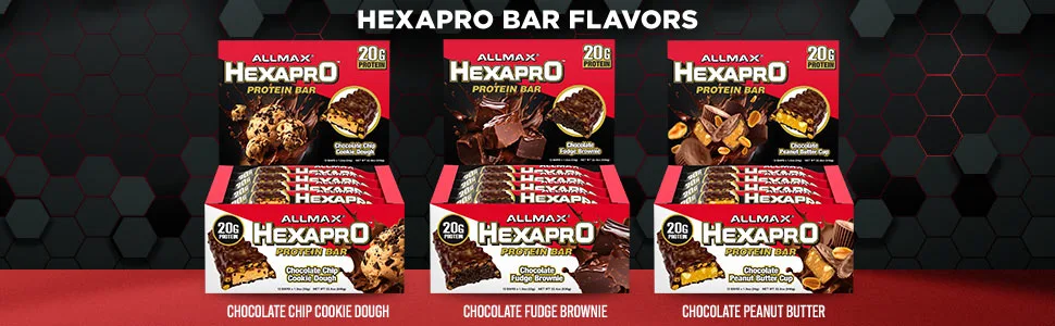 ALLMAX HEXAPRO PROTEIN BAR Chocolate Fudge Brownie - Pack of 12 - High-Protein Energy Snack - 20 g of Protein Per Bar - With Whey Protein Isolate - Hexapro Bar