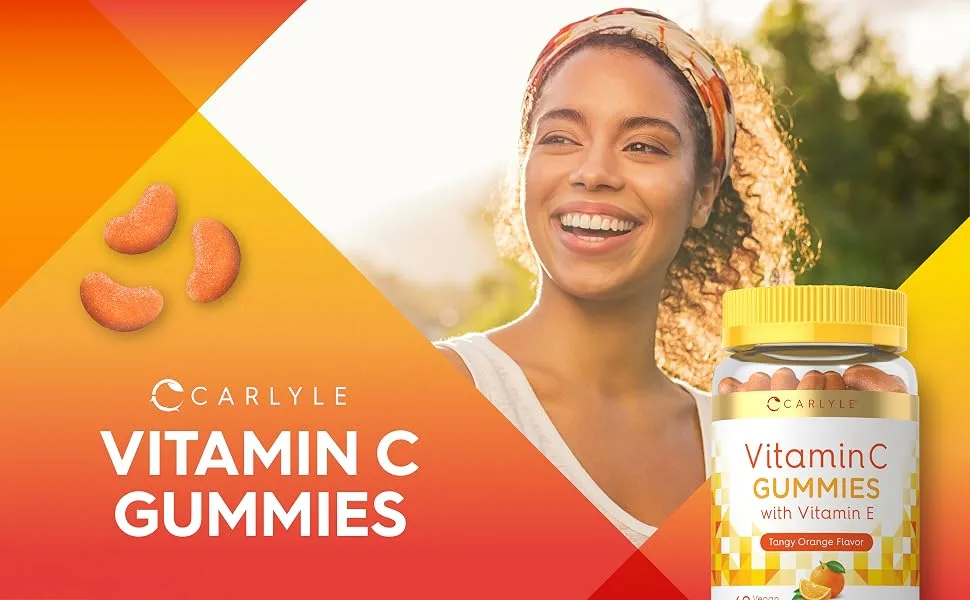 Carlyle Vitamin C Gummies | 60 Count | Orange Flavor | with Vitamin E | Vegan Non-GMO and Gluten Free Supplement - brand