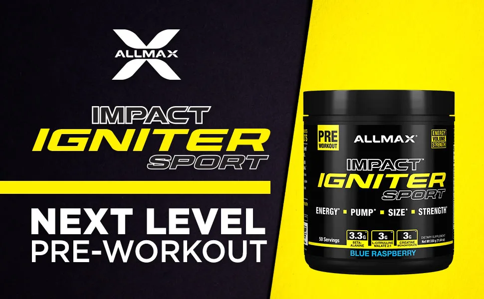 ALLMAX IGNITER Sport Blue Raspberry - 330 g - Pre-Workout Formula - with Caffeine L-Citrulline L-Arginine Creatine & Beta Alanine - Up to 50 Servings - IGNITER Sport