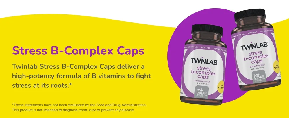 Twinlab Stress B-Complex Caps - Energy Support Supplement with Vitamin B12 and B6-100 Capsules (Pack of 2) - product information 1