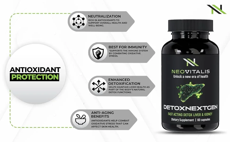 DetoxNextGen Advanced Fast-Acting Detox Liver & Kidney Support Supplement with Milk Thistle & Dandelion Root - Promotes Natural Cleansing & Toxin Removal Dietary Supplement | 60 Capsules - EBC Detox