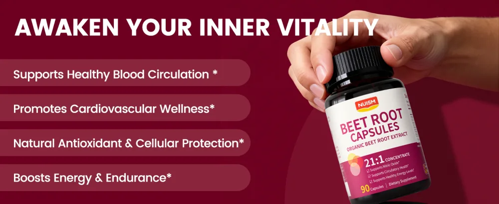 NUISM Beet Root Capsules with Organic Beetroot Extract Beets Supplement to Support Circulation & Blood Flow Nitric Oxide & Heart Health Antioxidant Formula - beet root capsules