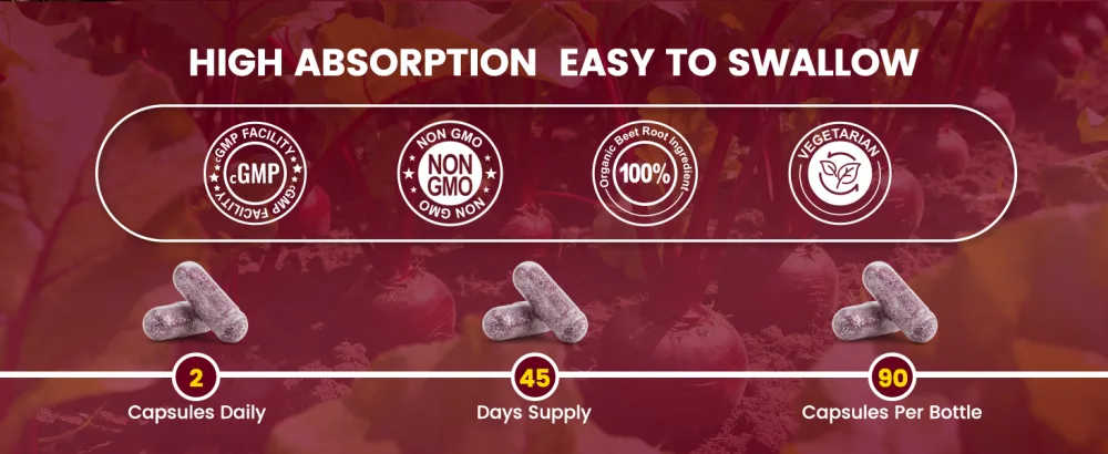 NUISM Beet Root Capsules with Organic Beetroot Extract Beets Supplement to Support Circulation & Blood Flow Nitric Oxide & Heart Health Antioxidant Formula - beet root capsules