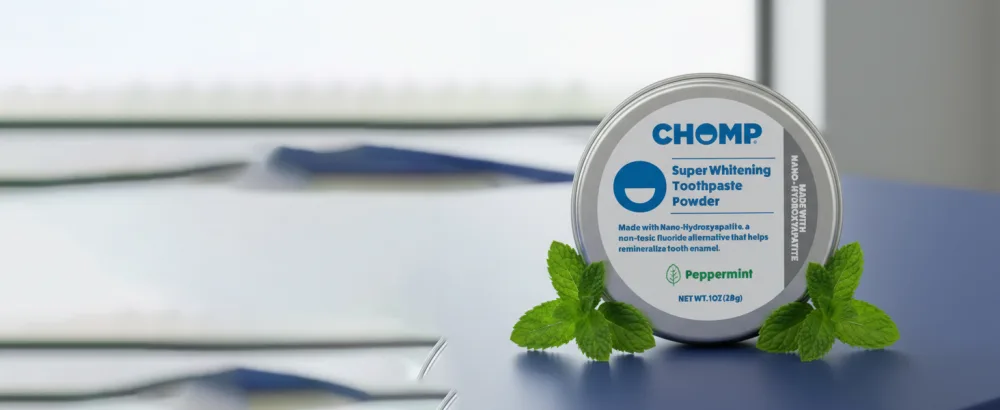 Chomp Nano Hydroxyapatite Toothpaste Powder Peppermint | Fluoride-Free Tooth Powder Plastic-Free Enamel-Friendly Oral Care - Chomp nano hydroxyapatite toothpaste powder
