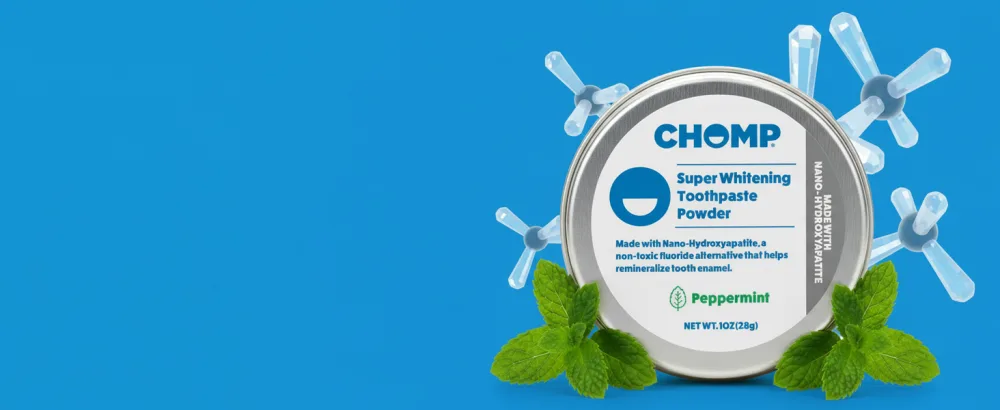 Chomp Nano Hydroxyapatite Toothpaste Powder Peppermint | Fluoride-Free Tooth Powder Plastic-Free Enamel-Friendly Oral Care - Discover the power of Chomp Nano Hydroxyapatite Toothpaste powder