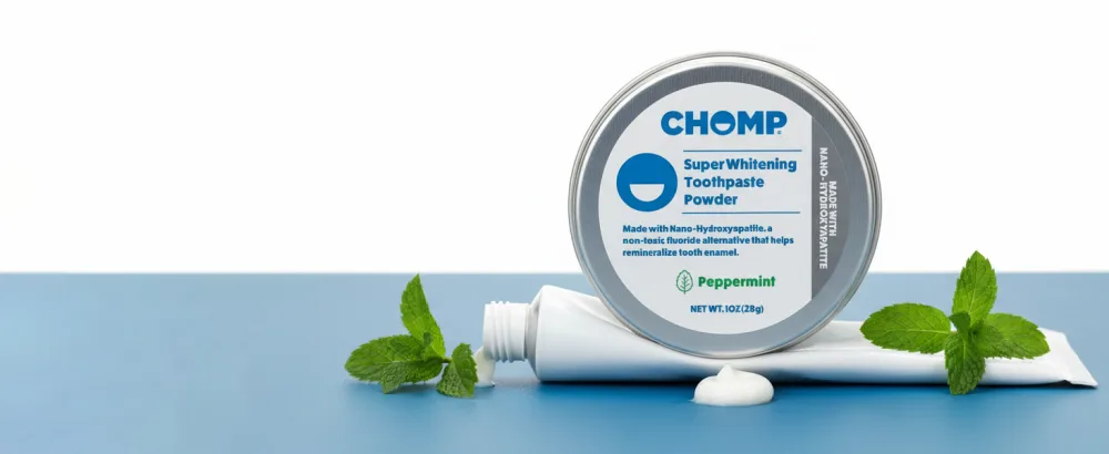 Chomp Nano Hydroxyapatite Toothpaste Powder Peppermint | Fluoride-Free Tooth Powder Plastic-Free Enamel-Friendly Oral Care - Switch to an new way of brushing for your dental routine.