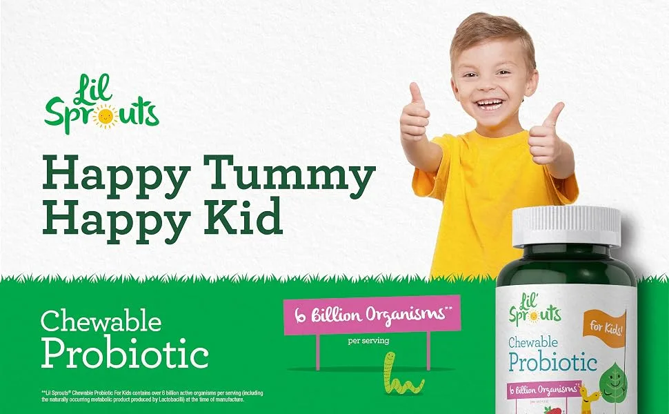 Carlyle Probiotics for Kids Chewable | 200 Count | 6 Billion CFUs | Raspberry Flavor | Non-GMO & Gluten Free Supplement | by Lil' Sprouts - Happy Tummy
