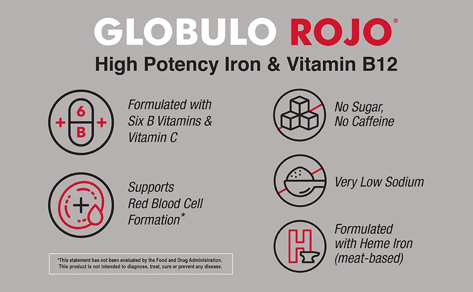 Globulo Rojo Iron Supplement - Dietary Supplement Pills with High Potency Iron & B Vitamins 60 Tablets - 6 Pack 60 Count (Pack of 6) - #hemeiron #hemebasediron