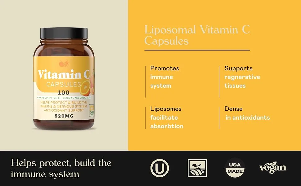 Complete Natural Products Vitamin C Capsules - Pure Vitamin C Liposomal Capsules Immune Support Enhanced Absorption Antioxidant Defense* - boosts immunity