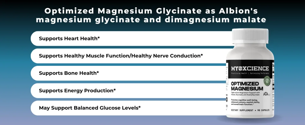 MYOXCIENCE Optimized Magnesium Glycinate + Magnesium Taurate (as ATAmag ) for High Brain Bioavailability to Support Stress Relief and Sleep | 30 Servings 90 Count (Pack of 1) - Optimized Magnesium (90 Capsules)