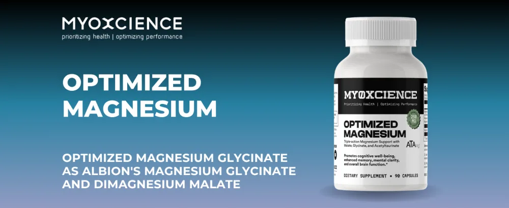 MYOXCIENCE Optimized Magnesium Glycinate + Magnesium Taurate (as ATAmag ) for High Brain Bioavailability to Support Stress Relief and Sleep | 30 Servings 90 Count (Pack of 1) - Optimized Magnesium (90 Capsules)
