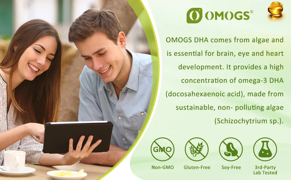 OMOGS Algae DHA - 600 mg Omega-3 DHA Softgels with Phosphatidylserine & Walnut Oil Supports Healthy Brain Function Vision Eye & Memory Gluten Free Non-GMO 90 Softgels - product information 8