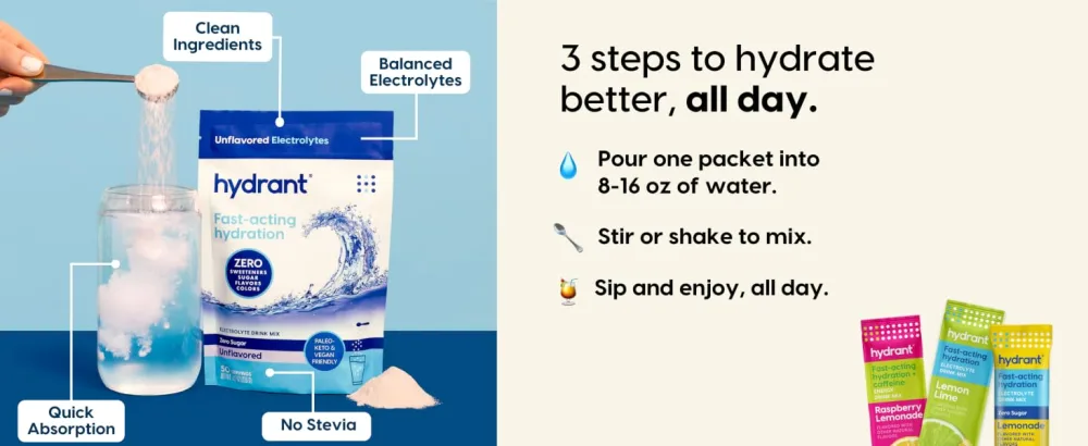 Hydrant - Bulk Fasting Electrolyte Hydration Powder 50 Servings Sugar-Free Fasting Supplement Powder - Zero Sugar Flavorless Drink Mix for Fasting - stick packs
