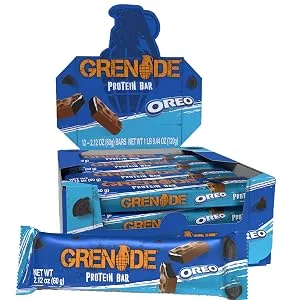Grenade OREO Milk Chocolate High Protein Bar 20g Protein and 1 g Sugar per Snack Bar 12 Count 2.1 oz Bars - Grenade OREO high protein bar