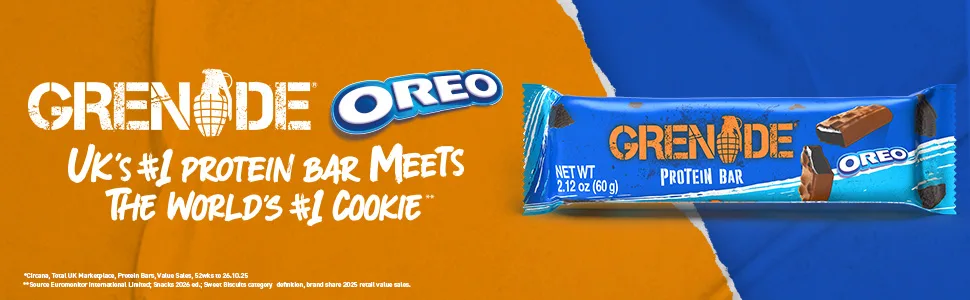 Grenade OREO Milk Chocolate High Protein Bar 20g Protein and 1 g Sugar per Snack Bar 12 Count 2.1 oz Bars - OREO grenade protein bar high protein fitness