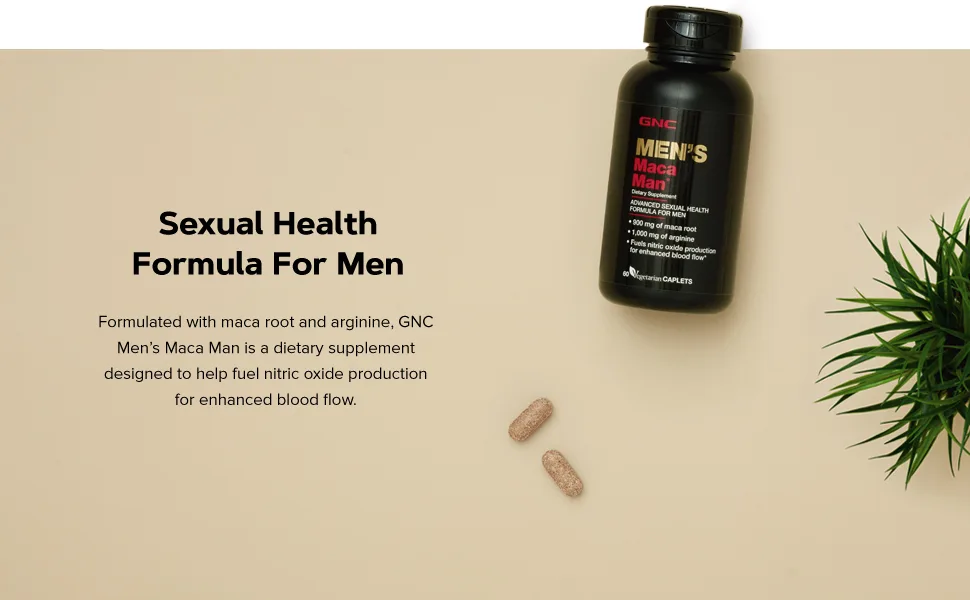 GNC Men's Maca Man 60 Caplets Fuels Nitric Oxide Production for Enhanced Blood Flow - Sexual Health Formula For Men.