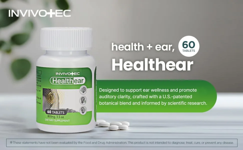invivotec Healthear Ear Wellness & Comfort U.S. Patented Botanical Formula Supports Auditory Clarity & Everyday Balance (60 Capsules) - invivotec Healthear