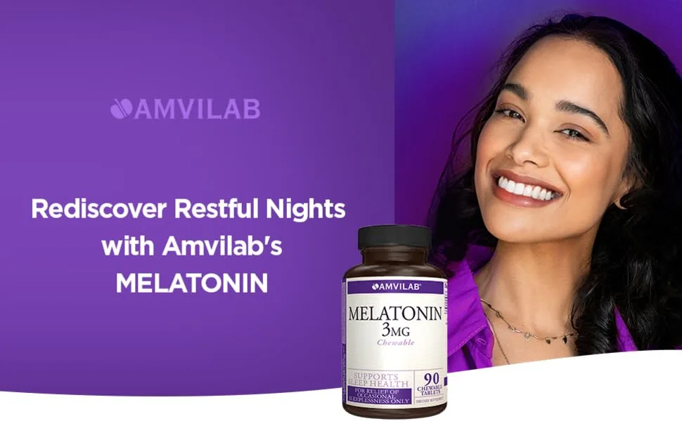 AMVILAB Melatonin 3mg Fast Dissolve Tablets Natural Sleep Support Maximum Strength Chewables Berry Flavor 90 Count Non-GMO Vegan Gluten-Free - melatonin