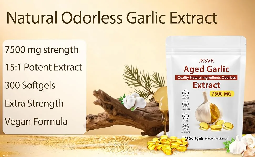 Aged Garlic Extract 300 Softgels 7500mg Odorless | Heart & Immune Antioxidant Supplements Vegetarian All-Natural Non-GMO (1) - Aged Garlic Extract