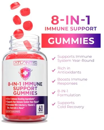 Atlantis Nutrition 60 Keto Apple Cider Vinegar Gummies + 60 8-in-1 Immune Support Gummies - 8-In-1 Gummies