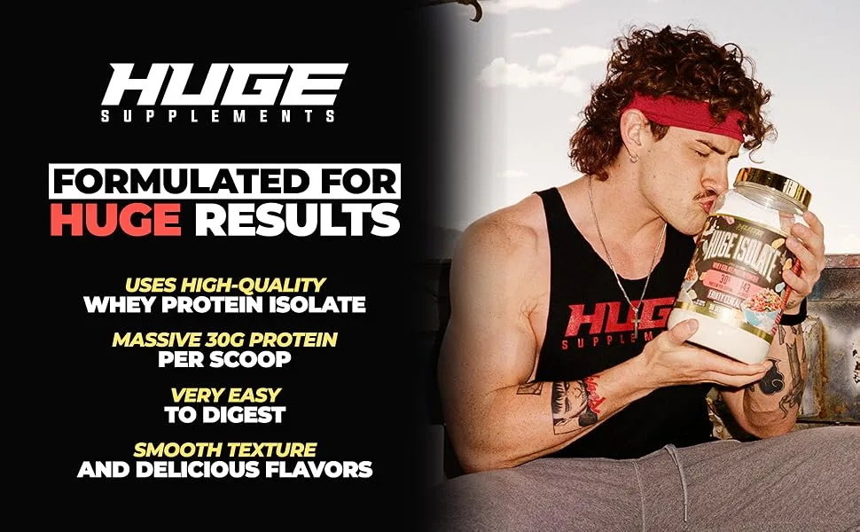 Huge Supplements Isolate Protein Powder - 30g Protein Per Serving Fast Digesting 14.5g Essential Amino Acids (30 Servings) (Fruity Cereal) - Huge Supplements Formulated for HUGE results