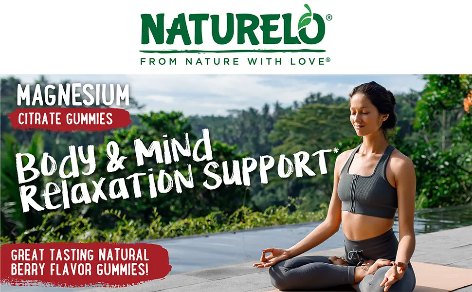 NATURELO Magnesium Citrate Gummies - for Calm & Relaxation Support, Natural Berry Magnesium Gummies, 60 Vegetarian Gummies 60 Count (Pack of 1) - Naturelo Mag Gummies Header