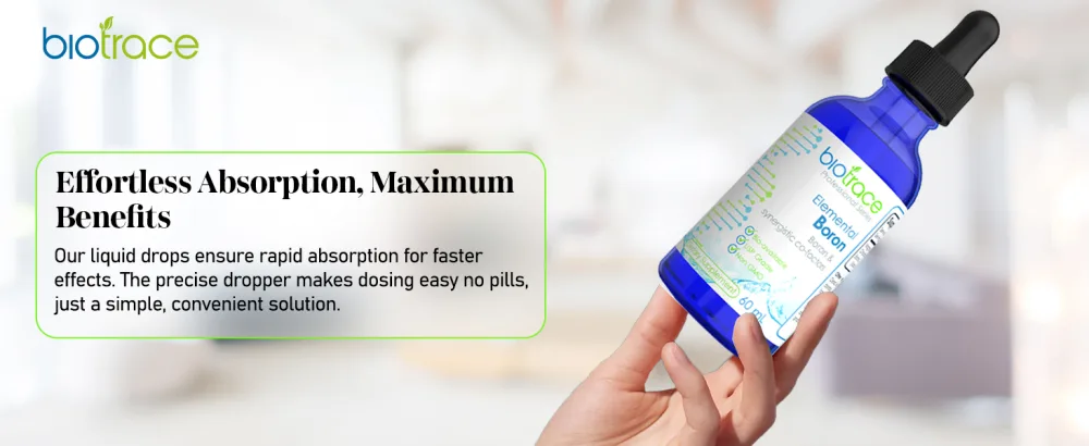 BioTrace Elemental Boron Mineral Drops Boron 3mg with Magnesium & Chloride Supports Bone Strength Brain Function & Hormonal Balance Ionic Liquid Minerals 60 Servings (60 mL) - Effortless Absorption, Maximum Benefits