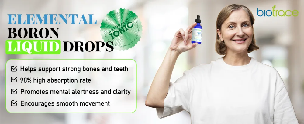 BioTrace Elemental Boron Mineral Drops Boron 3mg with Magnesium & Chloride Supports Bone Strength Brain Function & Hormonal Balance Ionic Liquid Minerals 60 Servings (60 mL) - ELEMENTAL BORON LIQUID