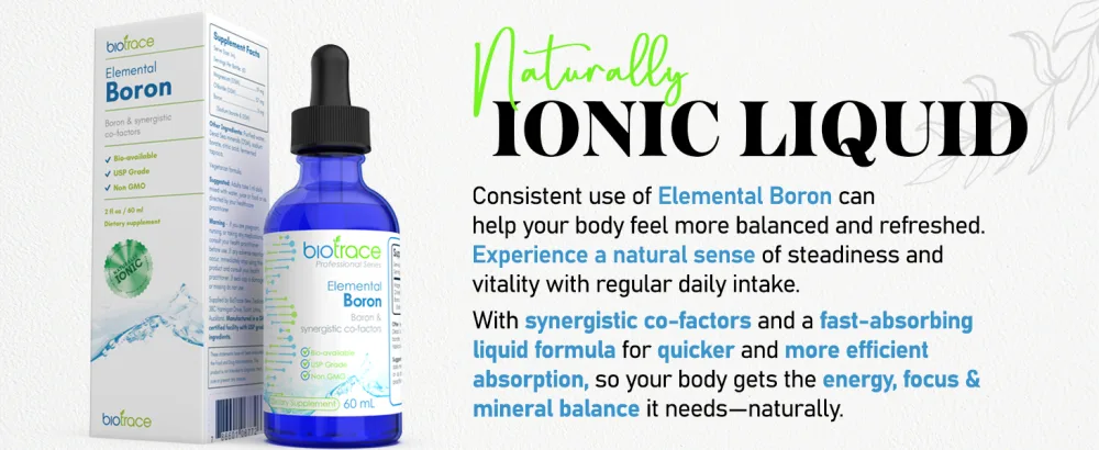 BioTrace Elemental Boron Mineral Drops Boron 3mg with Magnesium & Chloride Supports Bone Strength Brain Function & Hormonal Balance Ionic Liquid Minerals 60 Servings (60 mL) - IONIC LIQUID