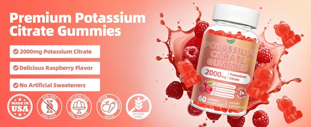Potassium Citrate 2000mg, Potassium Gummies for Adults-Boost Muscle Growth & Immune Support - 60 Count Raspberry Flavor 60 Count (Pack of 1) - potassium