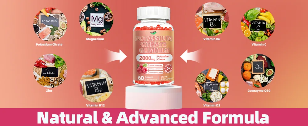 Potassium Citrate 2000mg, Potassium Gummies for Adults-Boost Muscle Growth & Immune Support - 60 Count Raspberry Flavor 60 Count (Pack of 1) - potassium