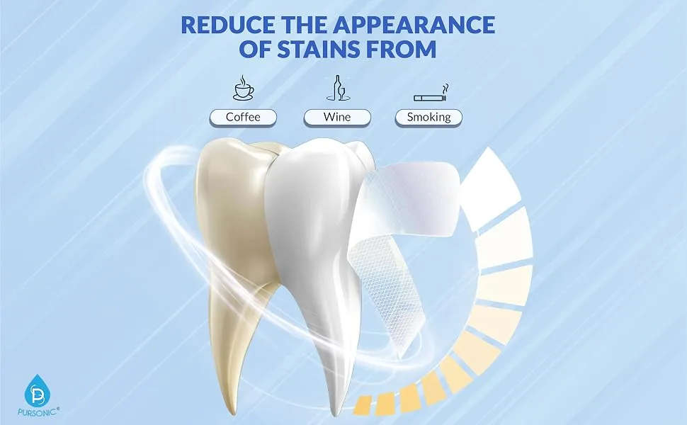 Pursonic Teeth Whitening Strips (28 Strips) - Non-Toxic & Peroxide-Free - Professional Instant Teeth Whitening at Home to Remove Coffee Smoking & Wine Stains - whitening strips sensitive teeth whitening teeth strips teeth whitening kit for sensitive teeth